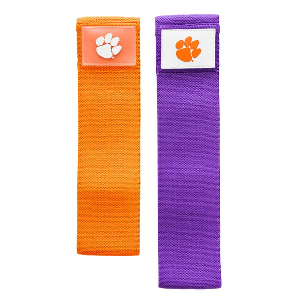 Orange and purple bands with a paw print logo on a white background