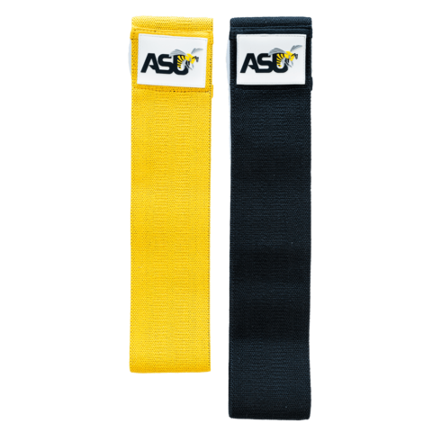 Yellow and black bands with ASU logo on a white background
