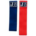 Two bands, one blue and one red, with a logo on a transparent background.