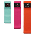 Three resistance bands in green, pink, and orange with Athleader Fitness logo on a white background