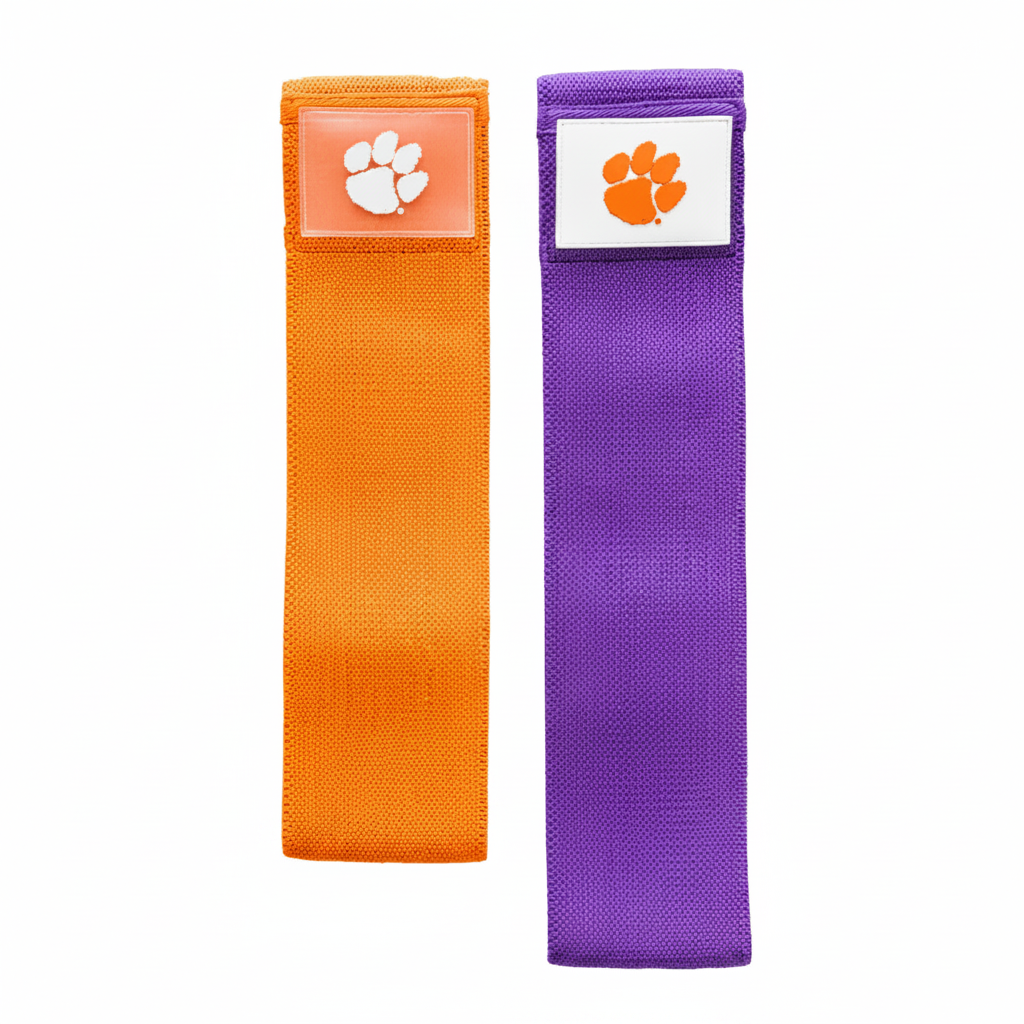 Orange and purple band with Clemson logo on a white background